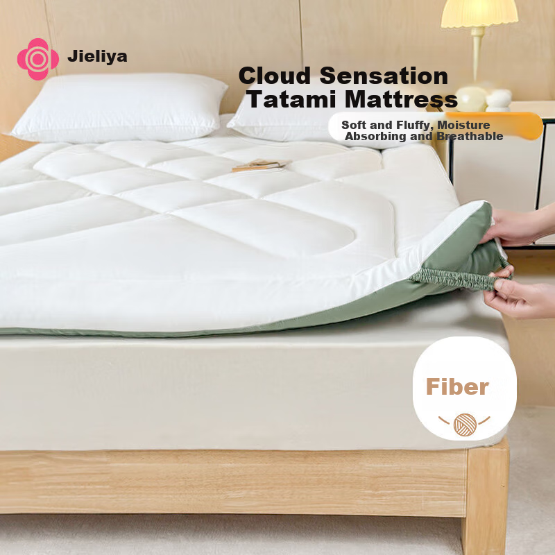 Grace Class A Thickened Fiber Mattress, Student Pad, Single Bed Mat, White And Green, 1.8 Meters