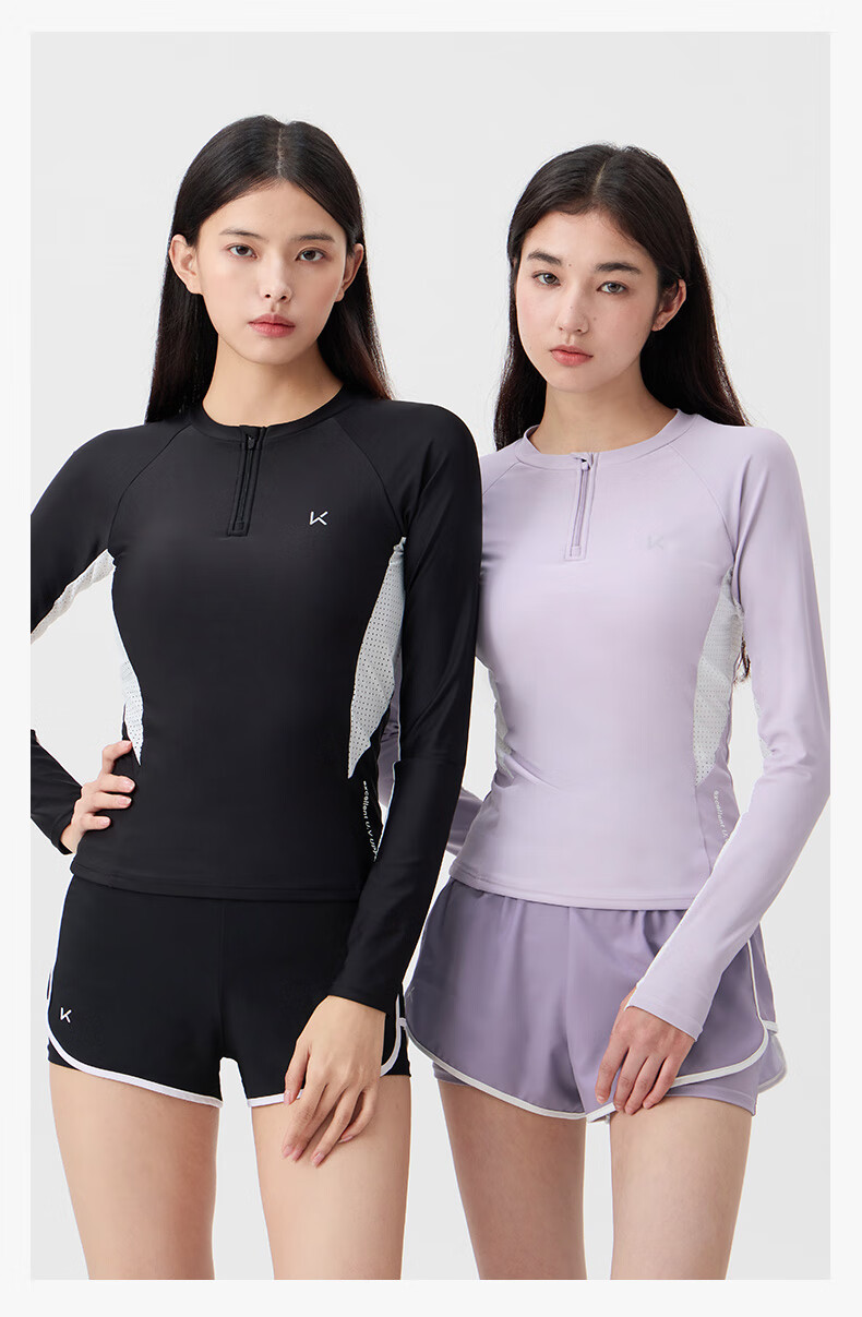 Keep Women's Two-Piece Long-Sleeve Swimsuit with Sun Protection for Curvy Girls, Plus Size Hot Spring Swimming Costume 987 Purple S 7