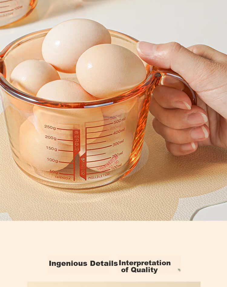 Mohuanchufang Glass Measuring Cup with Scale, Heat-Resistant Rice Washing Tool, Food-Grade Baking Filter, Egg Liquid Container, Home Breakfast Milk Cup 26
