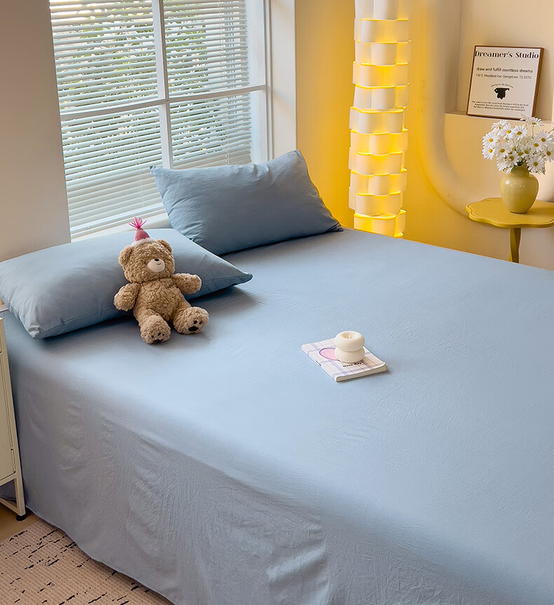 Aiwei A-Class Washed Cotton Single Bed Sheet Dormitory 110g Brushed Cotton Sheet Milk Blue 180*230cm 6