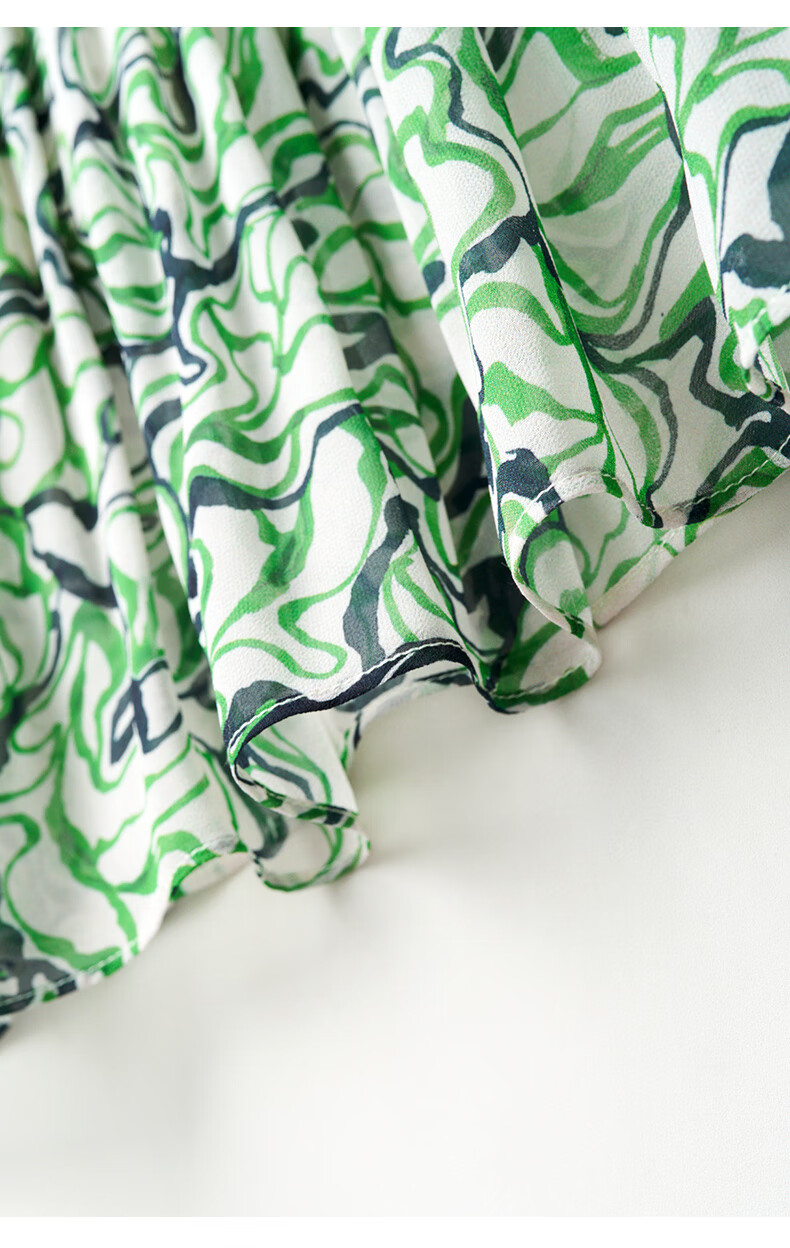 YANYEE Elegant Floral Print A-Line Skirt, 2025 Early Spring, Waist-Cinching Slimming, Commuter Style, V-Neck, Three-Quarter Sleeve Dress, Green Floral Pattern, Size M 12