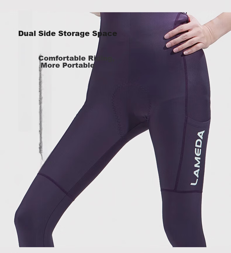 Lameda Cycling Jersey, Road Bike Riding Pants for Women, Suspender Cycling Long Pants, Bicycle Summer Riding Clothes with Seat Cushion, Qingru 7