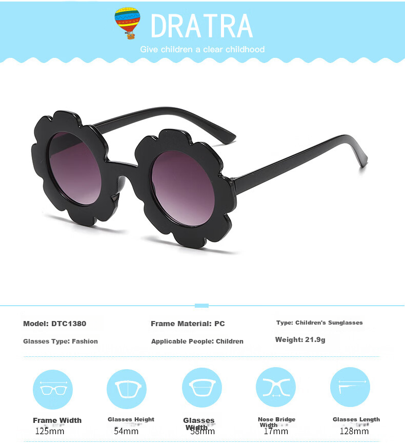 DRATRA Children's Sunglasses, Baby Sunglasses for Boys And Girls, Kids' UV Protection, Sun-Shading, Fashionable Cartoon Cute Trendy Floral Summer Style 1