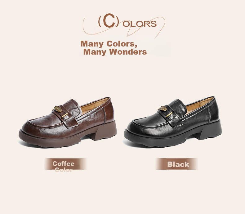 Belle Yuanbao Thick-Soled Loafers for Women, Soft-Soled Flats, British Style Black Leather Shoes D2S1DCA5, Black-Wide Version, Size 40 3