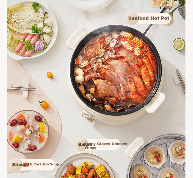 Joyoung Household 5L Large Capacity Electric Hot Pot And Steamer, Upper Steaming Lower Cooking Detachable Design, Specialized Hot Pot, Multifunctional Electric Cooking Pot HG50-G525S with Steamer Basket 17