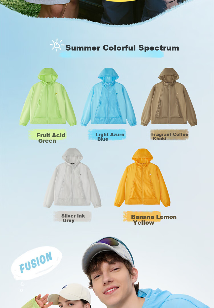 FILAFUSION FILA Trendy Couple's Woven Jacket, Summer Loose Sun Protection Hooded Top 2