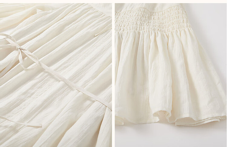 Dme [Fujia Qianjin] Spring And Autumn V-Neck Palace Sleeve Tie-Waist Adjustable Lady's Dress, Short Style 4