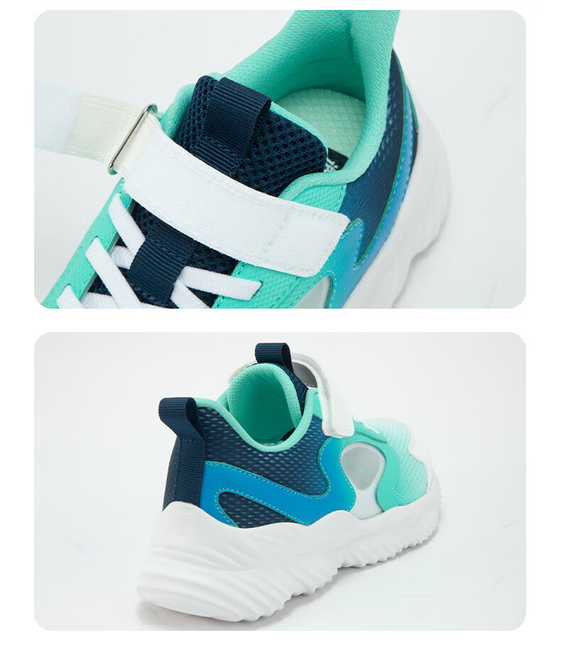 XTEP Children's Shoes, Boys' Big Kids Leather And Mesh Patchwork Velcro Running Shoes, Night Blue/aurora Green, Size 39 18