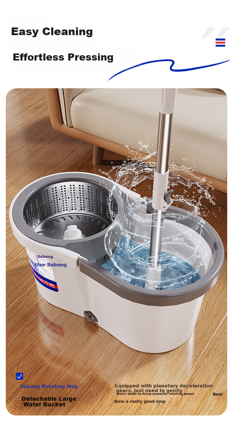 Sobam Rotating Mop, 34cm, 2 Heads, Household All-In No Hand Washing, Dual-Drive Floor Mop, Absorbent Mop Bucket Set 7