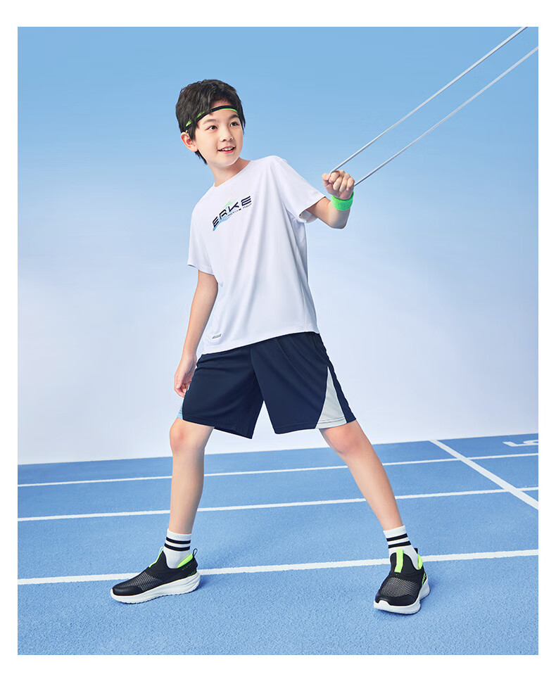 ERKE Children's Sportswear, Boys And Girls Outdoor Short-Sleeve Set, Summer Wear, Pure White, Size 165 12