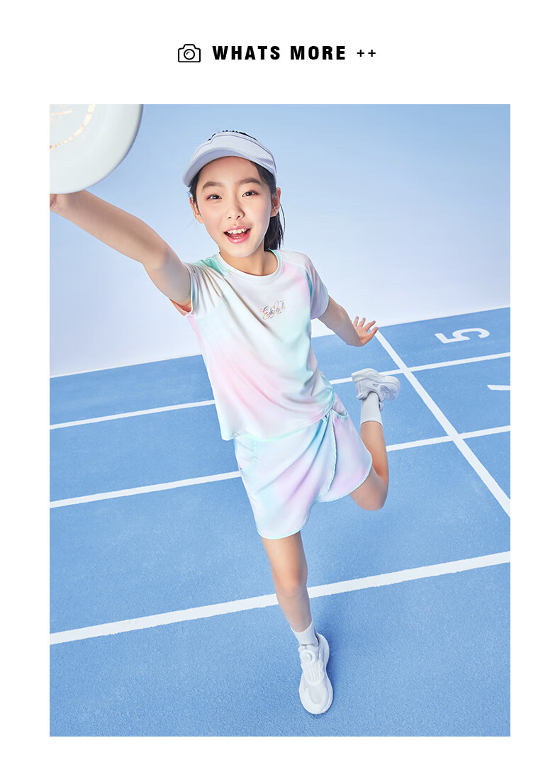 ERKE Girls' Summer Short-Sleeve Casual Sports Round Neck T-Shirt, Dream Purple, Size 150 16