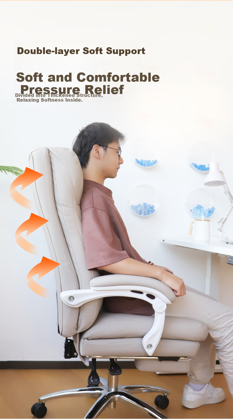 Deli KF300U-J Ergonomic Office Chair, Comfortable Reclining Computer Chair with Dual Soft Cushioning, Executive Chair, Beige 3