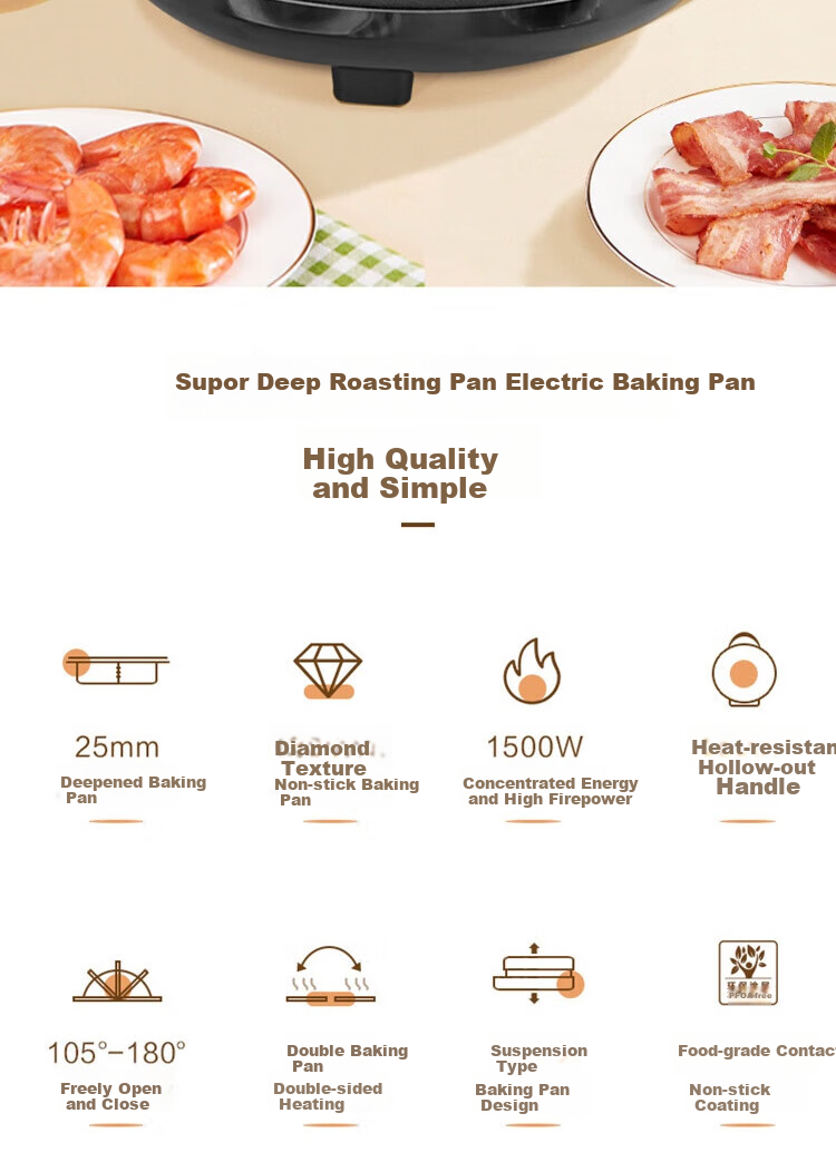 SUPOR Electric Griddle, Home Pancake Maker, Crepe Pan, Grill And Flatbread Machine, 26mm Deep, Breakfast Machine, Antibacterial Baking Tray, JJ30AQ648 2