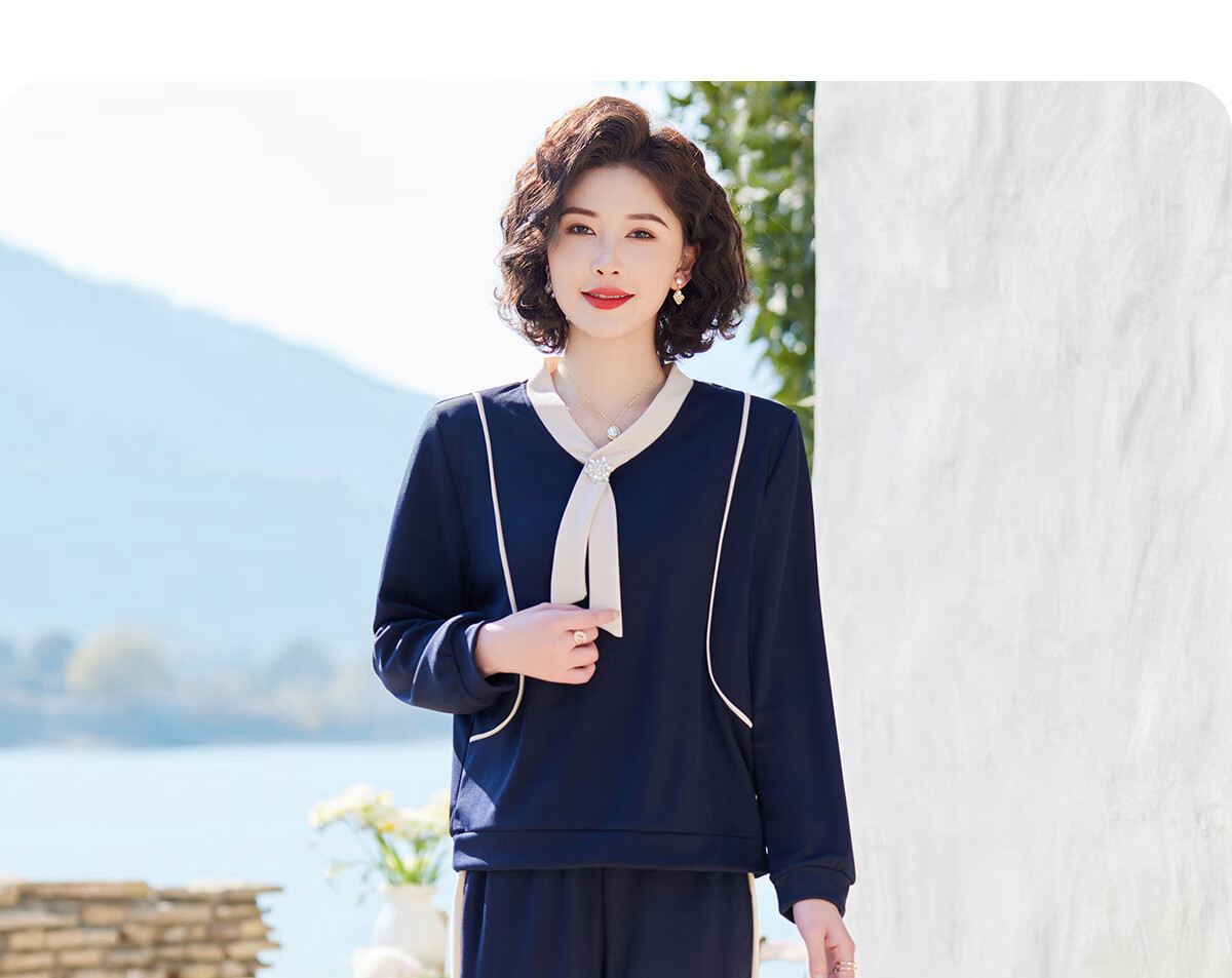 Yuzhaolin Mom Spring Sports Suit Middle-aged and Elderly Women's Long Sleeve Sportswear Two-piece Set Y51K051 19
