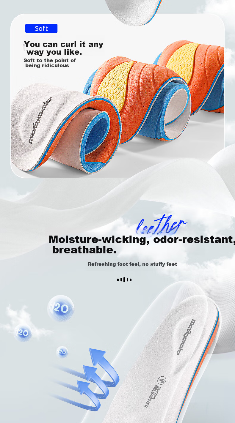 Maigaole Top-Grain Leather Ousolai Spring And Summer Deodorizing, Sweat-Absorbing, Soft, Wear-Resistant Genuine Leather Shoe Insoles, Size 37-38 5