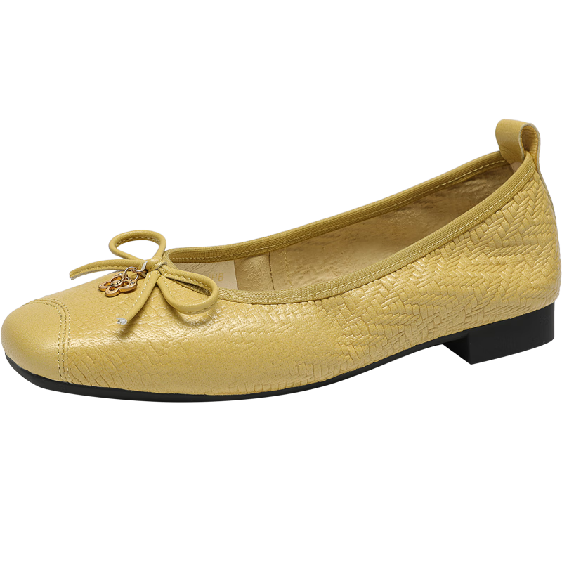 Goldlion Women's Flat Shallow Woven Texture Slip-On Soft Sole Loafers G692520290 Yellow Size 38