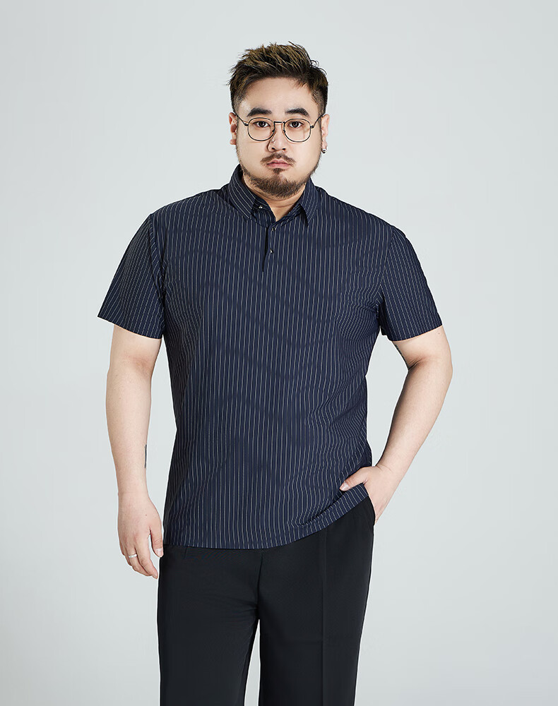 Ayoupang Summer Short-Sleeve Ice Silk Plus-Size Polo Shirt, Business Striped Loose Elastic T-Shirt for Men, Navy Blue, XL 7