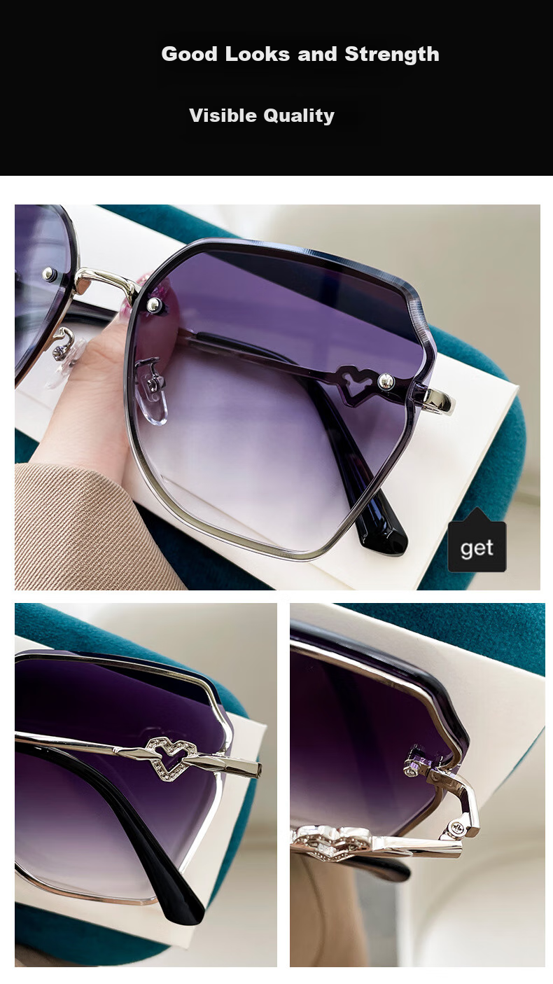 Angelamiao Fashion Women's Sunglasses, Frameless Cut-Out Sunglasses, UV Protection, Bare-Faced Slimming Effect, Silver Frame with Gradient Lenses 5