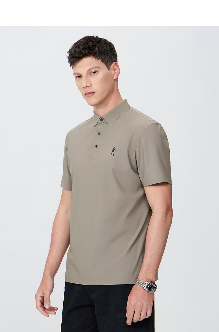DANCING WOLVES [Quick-Dry Elastic] Summer Simple Casual Versatile Men's Short-Sleeve POLO, 211 Gray-Green, M(170) 13