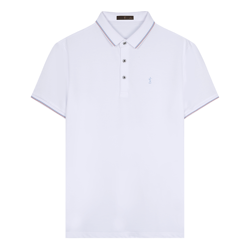 Caizi Men's Summer Short Sleeve Polo Shirt Silk 5A Antibacterial Breathable Embroidered Striped Contrast Collar Solid Color Collar Base Shirt