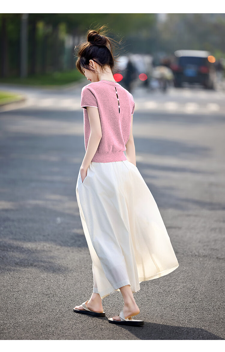 Shangjing Women's Short Sleeve Knit Top Summer New Slim Fit Simple Short T-Shirt for Petite Women 15