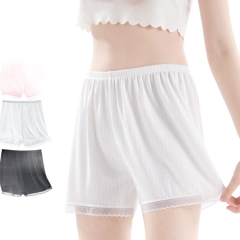 Duomiaowu Girls' Safety Shorts, Anti-Exposure, Summer Thin Ice Silk Children's Underwear, Breathable Baby Boxer Briefs, K00091 White-Black, 170cm (Suitable for 165-175cm)