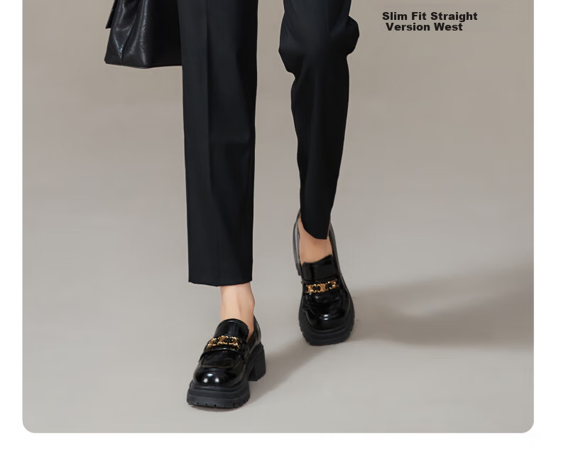 ESE-Y Spring New Nine-Point Gray Casual Pants for Women, TR Color-Spun High-Waist Cigarette Version Straight-Leg Trousers, Black, Size 27 7