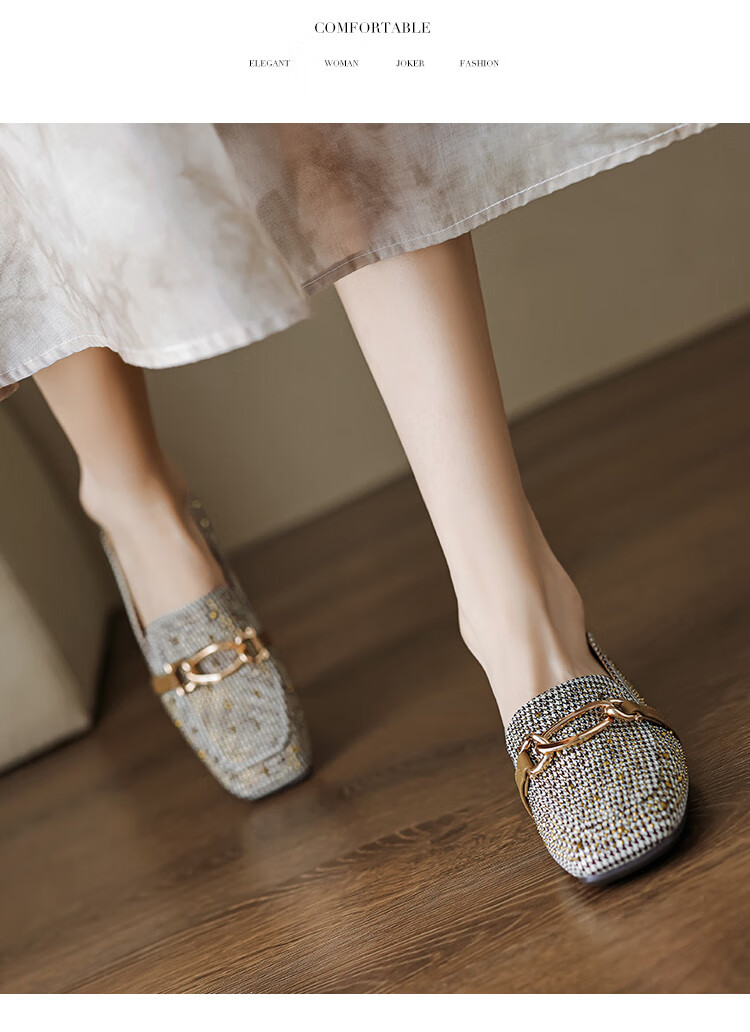 DME Spring Rhinestone Houndstooth Soft Loafers Women's Flat Shoes Deep Mouth Women's Shoes 3