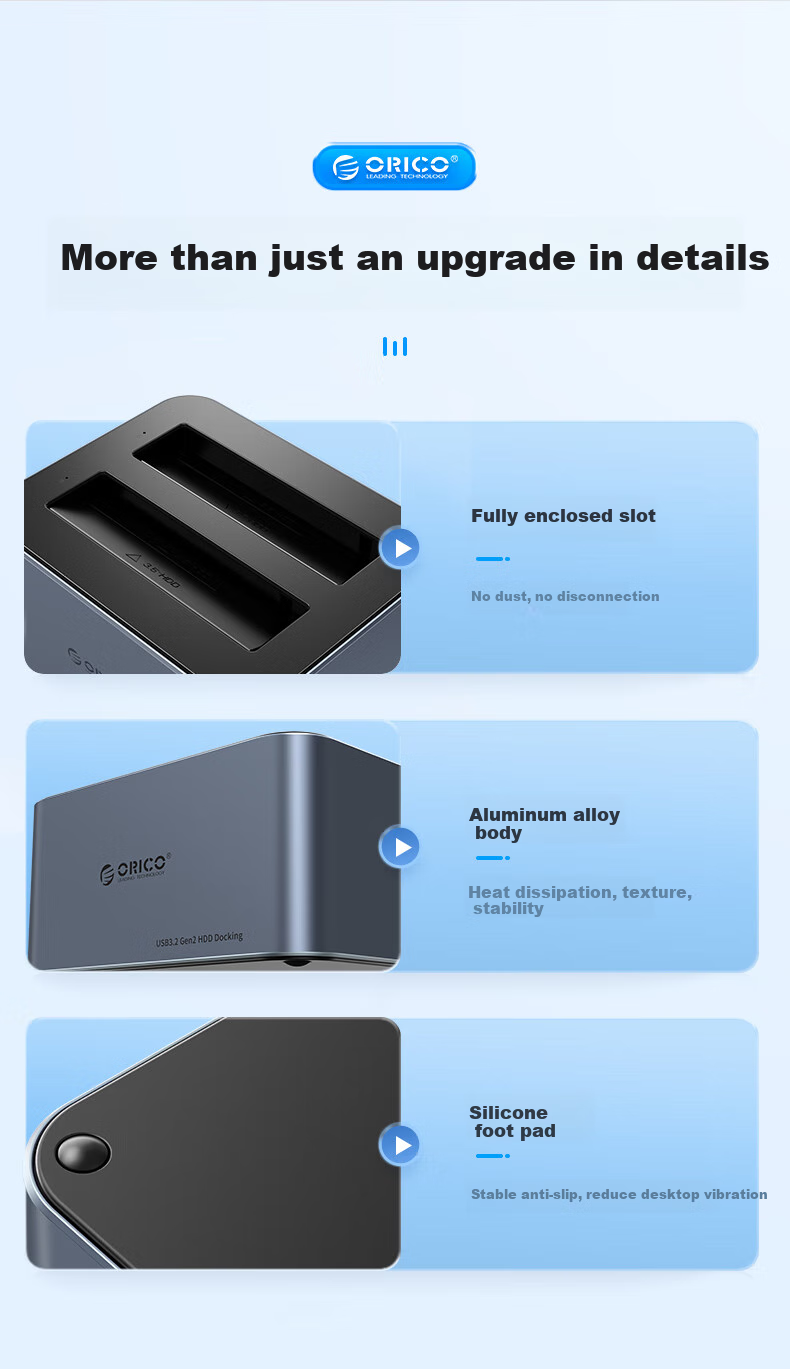 ORICO External Hard Drive Enclosure Base, 2.5/3.5 Inch SATA Mechanical And Solid State Compatible, Type-C 3.2, for Desktop And Laptop SSDs, External Case 6626C3 6