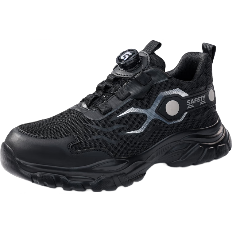 Jingtu Safety Shoes for Men, Summer Breathable Steel Toe Anti-Puncture Ultra-Light Work Boots F115BK Size 44
