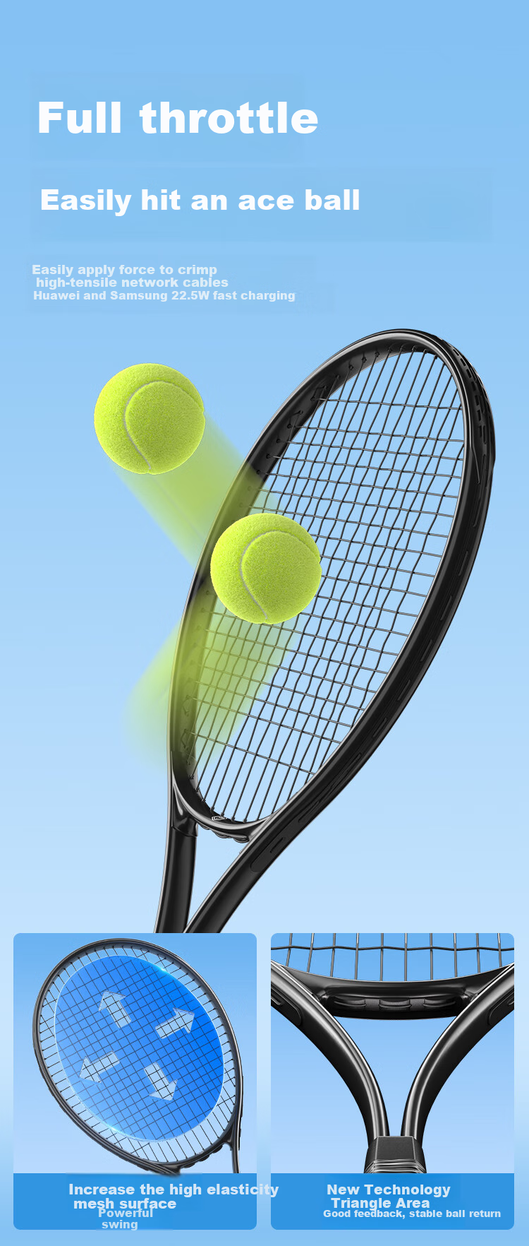 JD Original Xiaohexiaopai Tennis Racket Training Set, Single Beginner Entry-Level Tennis with Rope Rebound Trainer 2