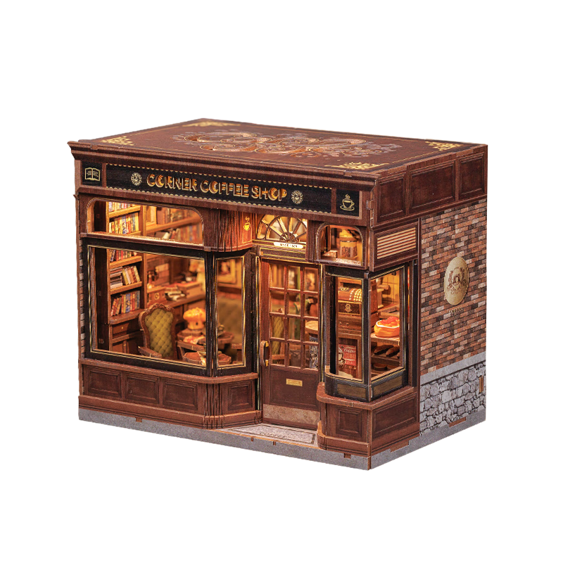Cutebee Children's Gift Corner Coffee Shop DIY Wooden Building Blocks Delicate Birthday Present for Boys and Girls