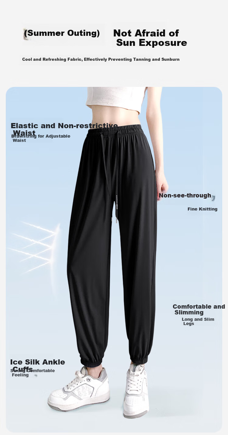 MiiOW Ice Silk Quick-Dry Pants for Women, Summer UPF50+ Sun Protection, Cool-Feeling Ankle-Tied Slimming Casual Mosquito-Proof Running Fitness Sports Pants 4