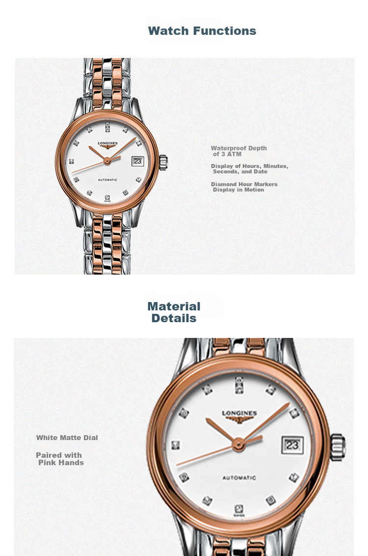 LONGINES Swiss Watch, Military Flag Series, Women's Steel Strap Mechanical Watch, L43743987 2
