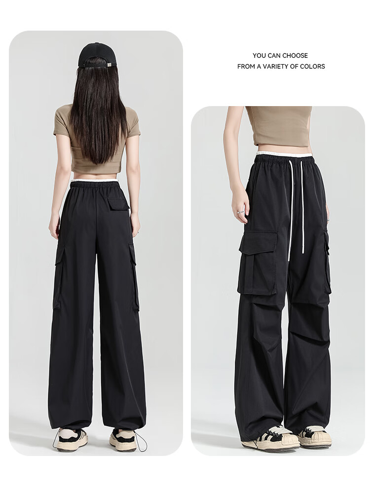 Free Style Women's Cargo Pants Summer Thin 2026 New High Waist Slim Drawstring Jogger Paratrooper Wide Leg Hiking Casual Pants 26