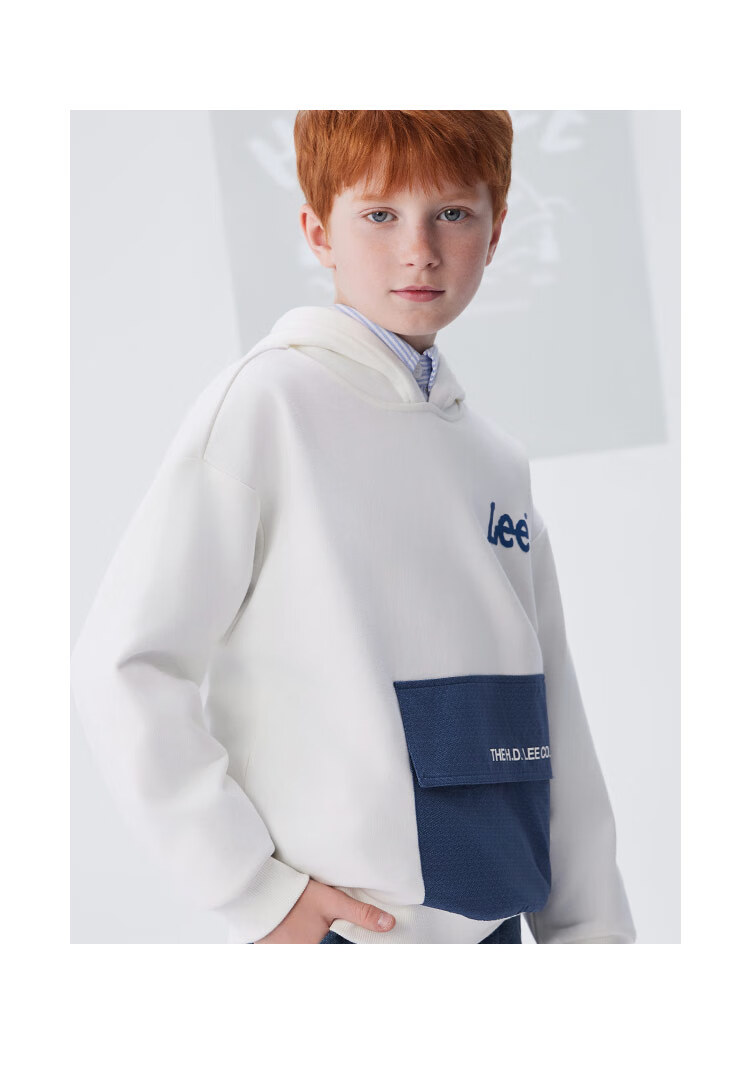 Lee Kids Children's Clothing, Color Block Faux Denim Print Retro Fashion Hoodie, Sky Blue, Size 140 6