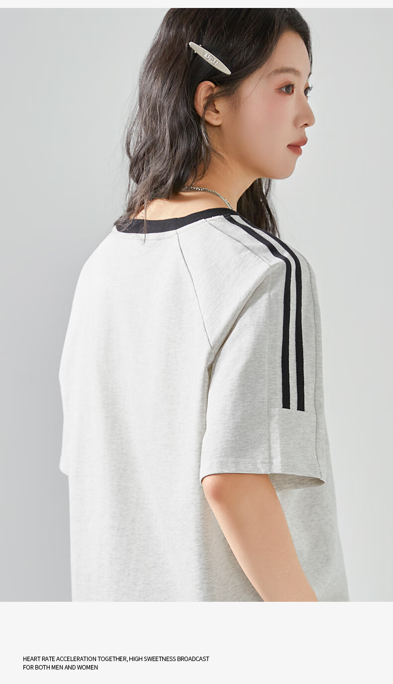 Jeanswest Women's Striped Short Sleeve T-Shirt Spring Summer New Two-Stripe Raglan American Style Cotton Loose Colorblock T-Shirt 14