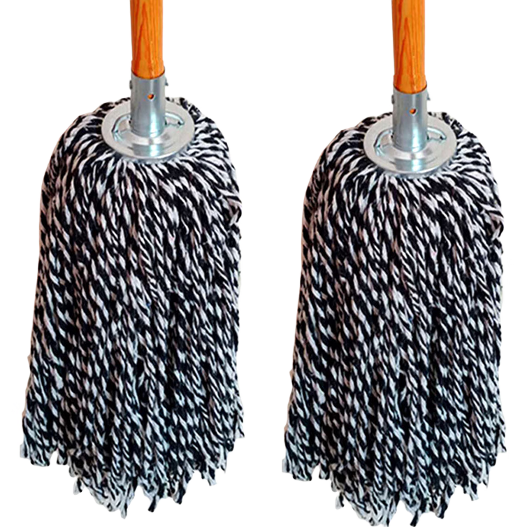 Jiebi Cotton Thread Mop with 115cm Wooden Handle, 1 Mop Head, Floor Cleaning Mop for Property and Factory Maintenance