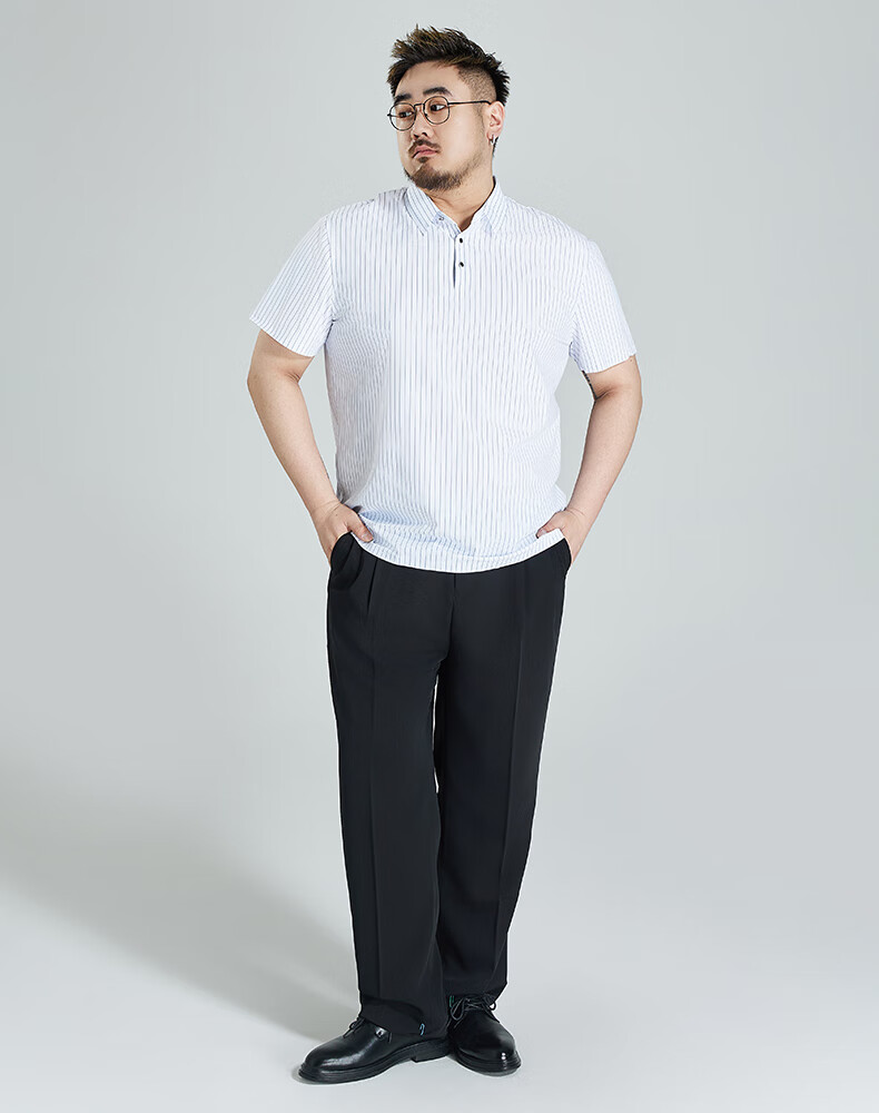 Ayoupang Summer Short-Sleeve Ice Silk Plus-Size Polo Shirt, Business Striped Loose Elastic T-Shirt for Men, Navy Blue, XL 1