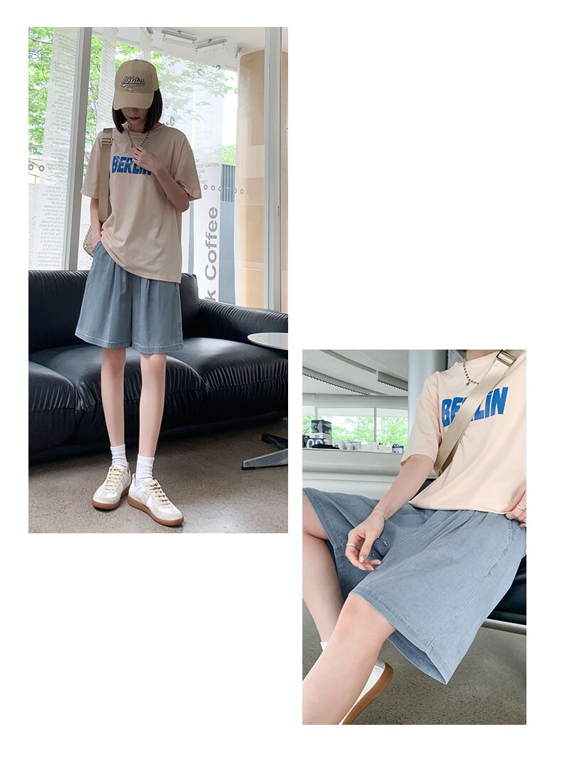 LangSha Tencel Soft Denim Shorts for Women, Summer 2025 New High-Waisted A-Line Slimming Loose Straight-Leg Mid-Length Shorts 22