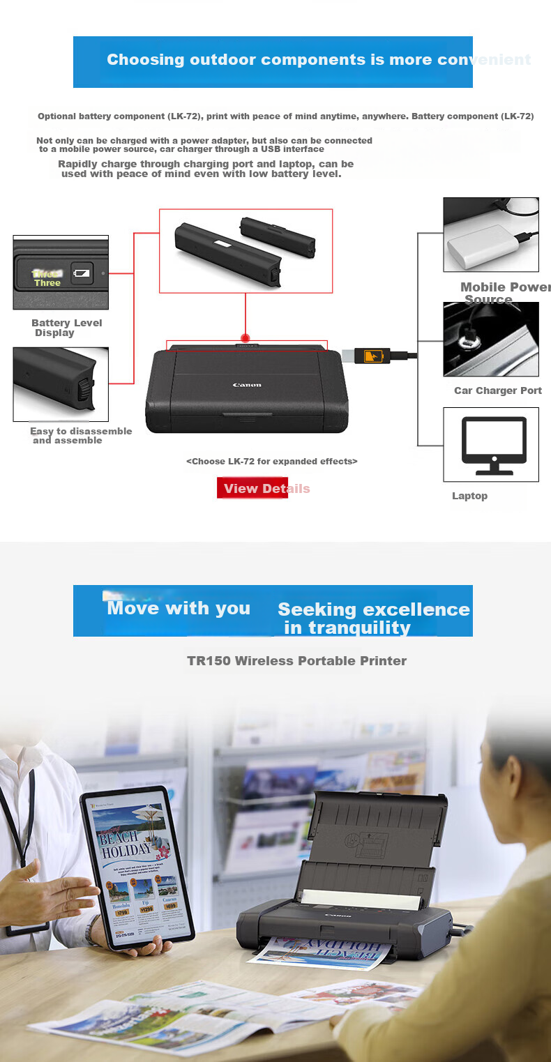 Jianeng (Canon) TR150 A4 Portable Inkjet Printer, Wireless Mobile Office And Home Printer, Upgraded Version of IP110 3