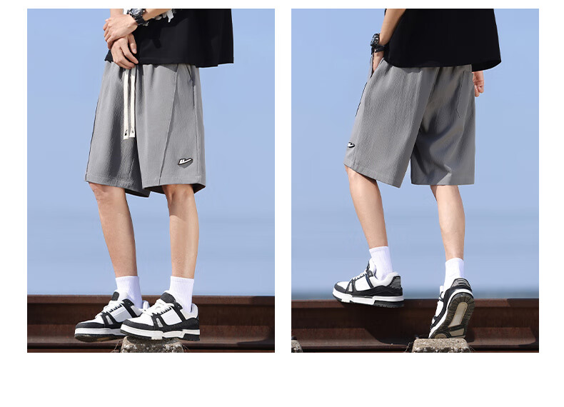 Huili Shorts, Summer Men's Ice Silk Five-Point Pants, Breathable Loose Trousers, Quick-Dry Casual Basketball Shorts, Black, Size L 8