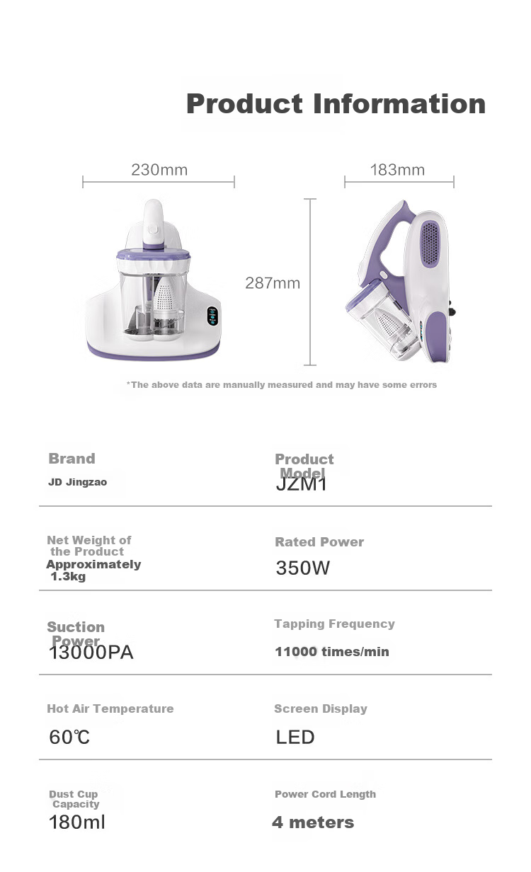 JD Original Xiaohai Pao Lite Mite Remover And Vacuum Cleaner Combo, Dual Cup Dust And Mite Separation, Smart Display Screen, Home Use Bed Mite Removal, UV Sterilization, 60°C Hot Air 21