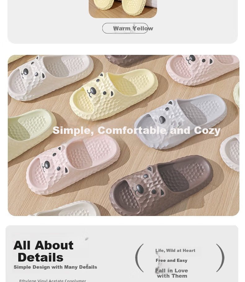 Huameijianbu Ice Bear Stepping on Poop Feeling Arch Support Soft Elastic Bathroom Indoor Outdoor Wear Non-Slip Slippers HM9811 Warm Yellow Size 37-38 7