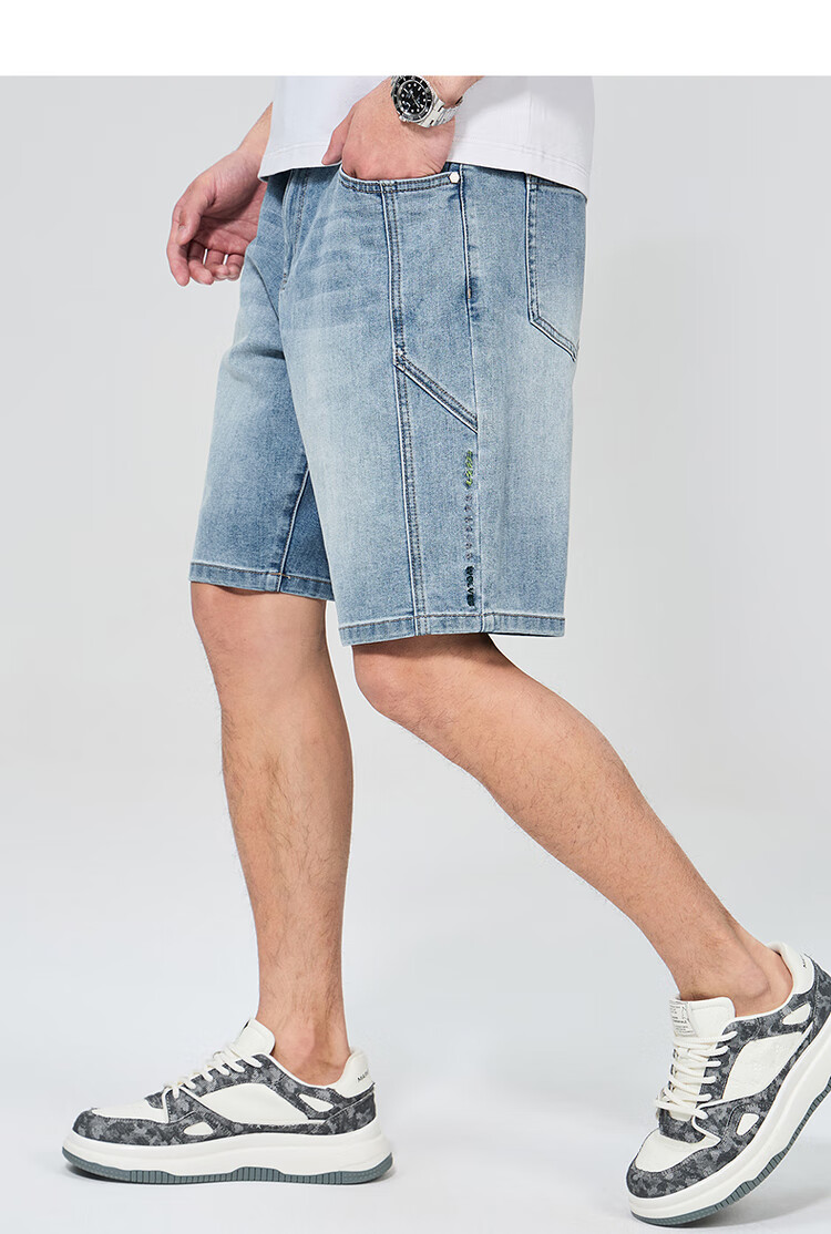 DANCING WOLVES [Lightweight And Breathable] Summer Comfortable Stretchy Loose Washed Casual Men's Denim Shorts, Medium Blue, Size 31 4