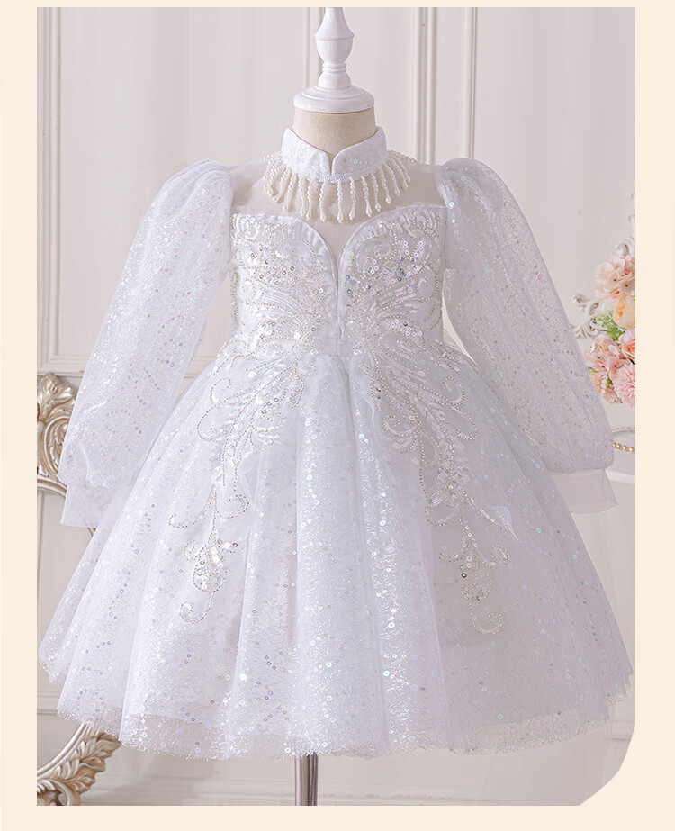LUOBOBEIBEI Children's Princess Dress, Spring And Summer Puffy Skirt, Stylish Formal Dress, Tulle Skirt for Girls' Wedding And New Year's Outfit, Champagne Color, Size 110 7