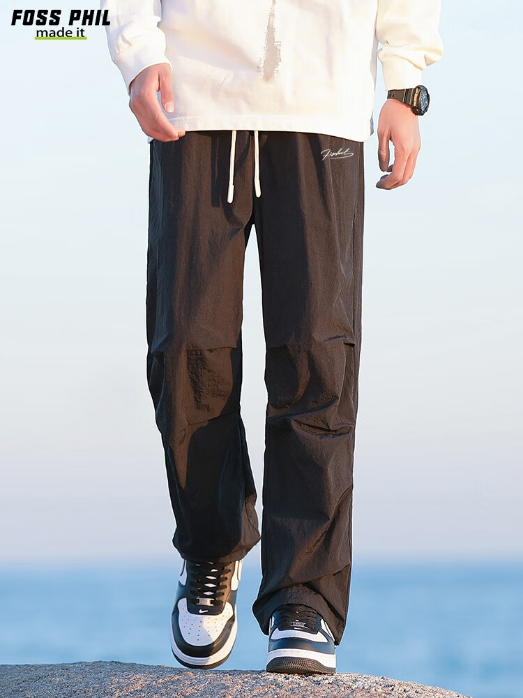 Foss Phil American-Style High Street Cargo Pants for Men, Spring And Autumn Ice-Cool Sports Straight-Leg Tapered Casual Pants, FPK57 Black M 2