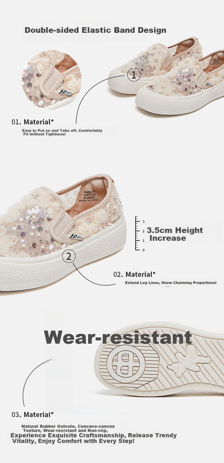 J&M Women's Loafers, Summer Platform Thick-Soled Mesh Breathable Casual Slip-On Shoes for Women, White, Size 36 3