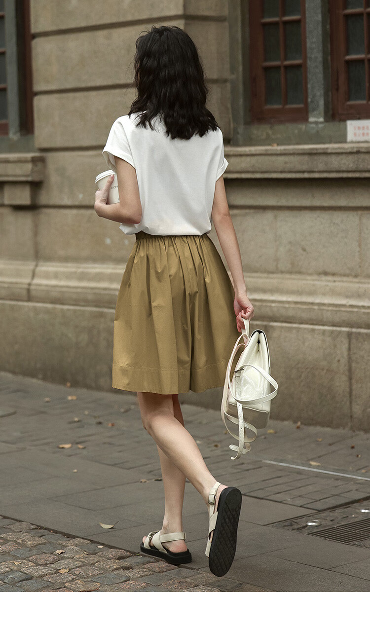 Dme [Comfortable Casual Wide-Leg Shorts] Summer Single-Button Half-Elastic Wide-Leg Pants Knee-Length Shorts for Wome 21