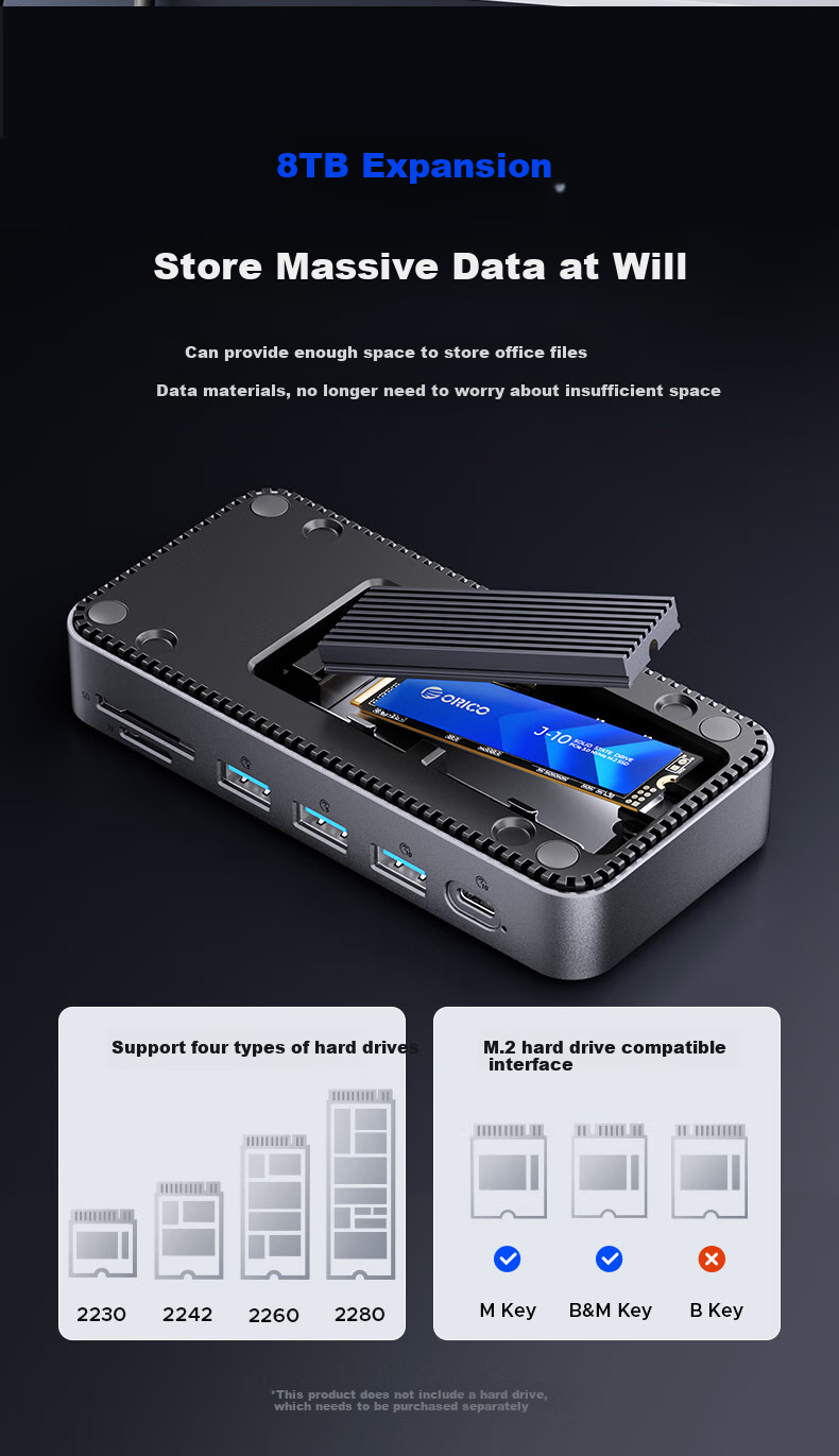 ORICO Hard Drive Enclosure, M.2 SSD Enclosure, Type-C to HDMI/DP Converter, Desktop Screen Expansion, Compatible with MacBook And Laptops, M2P11 6